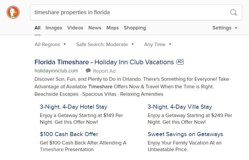duckduckgo search result