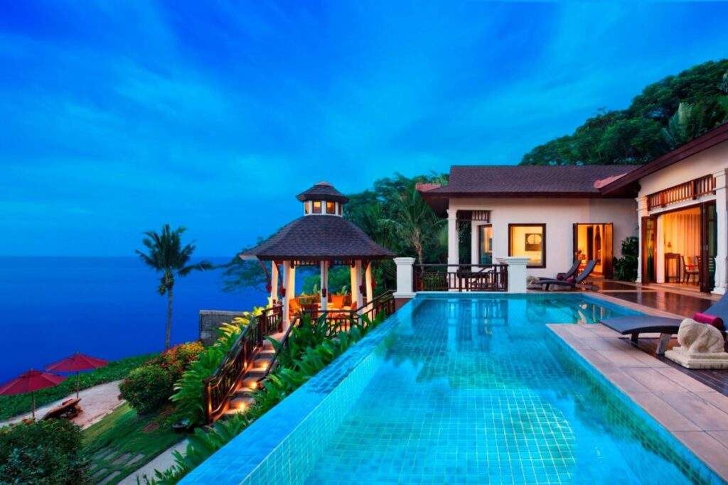 large rectangle infinity pool in front of ocean