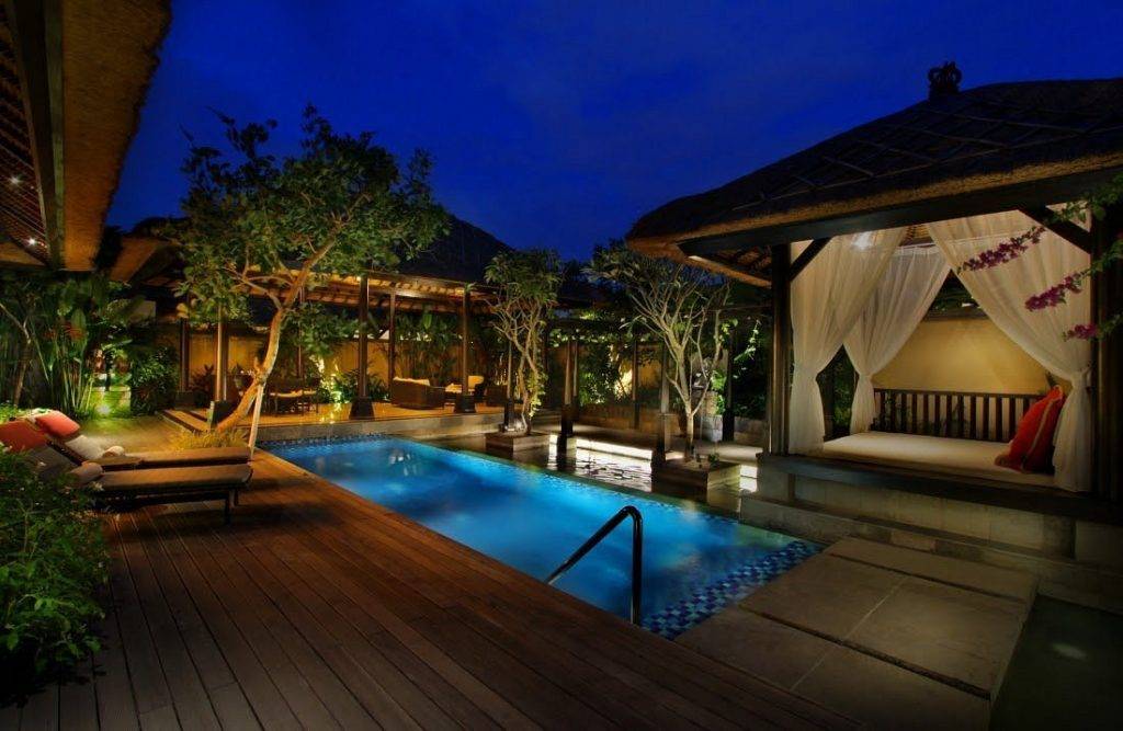 private rectangle resort pool at night