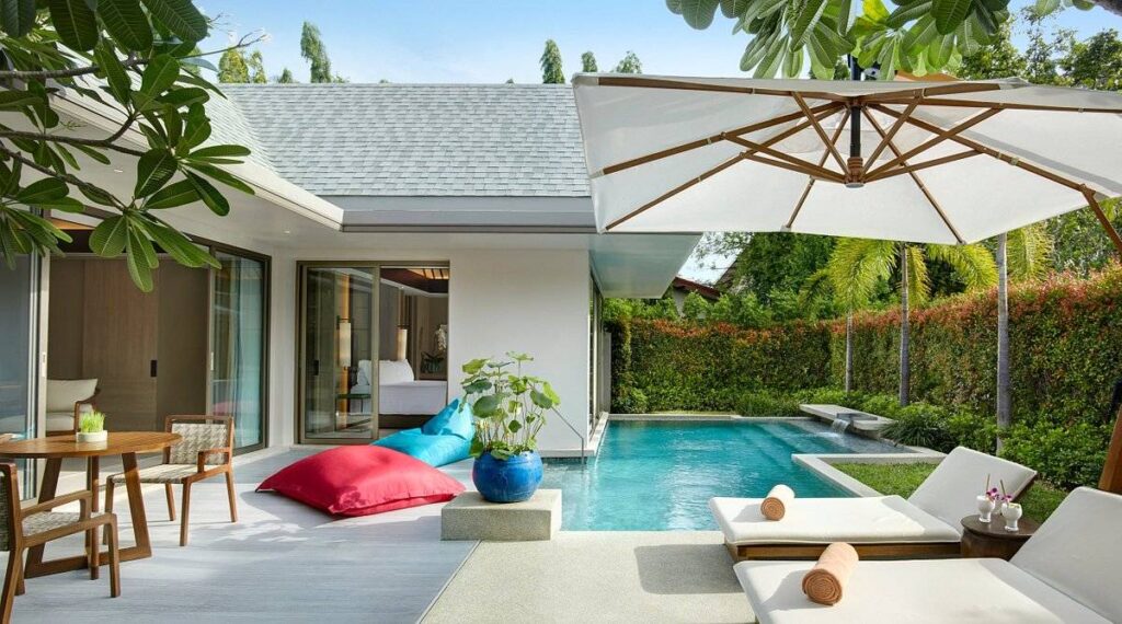 resort room with private pool