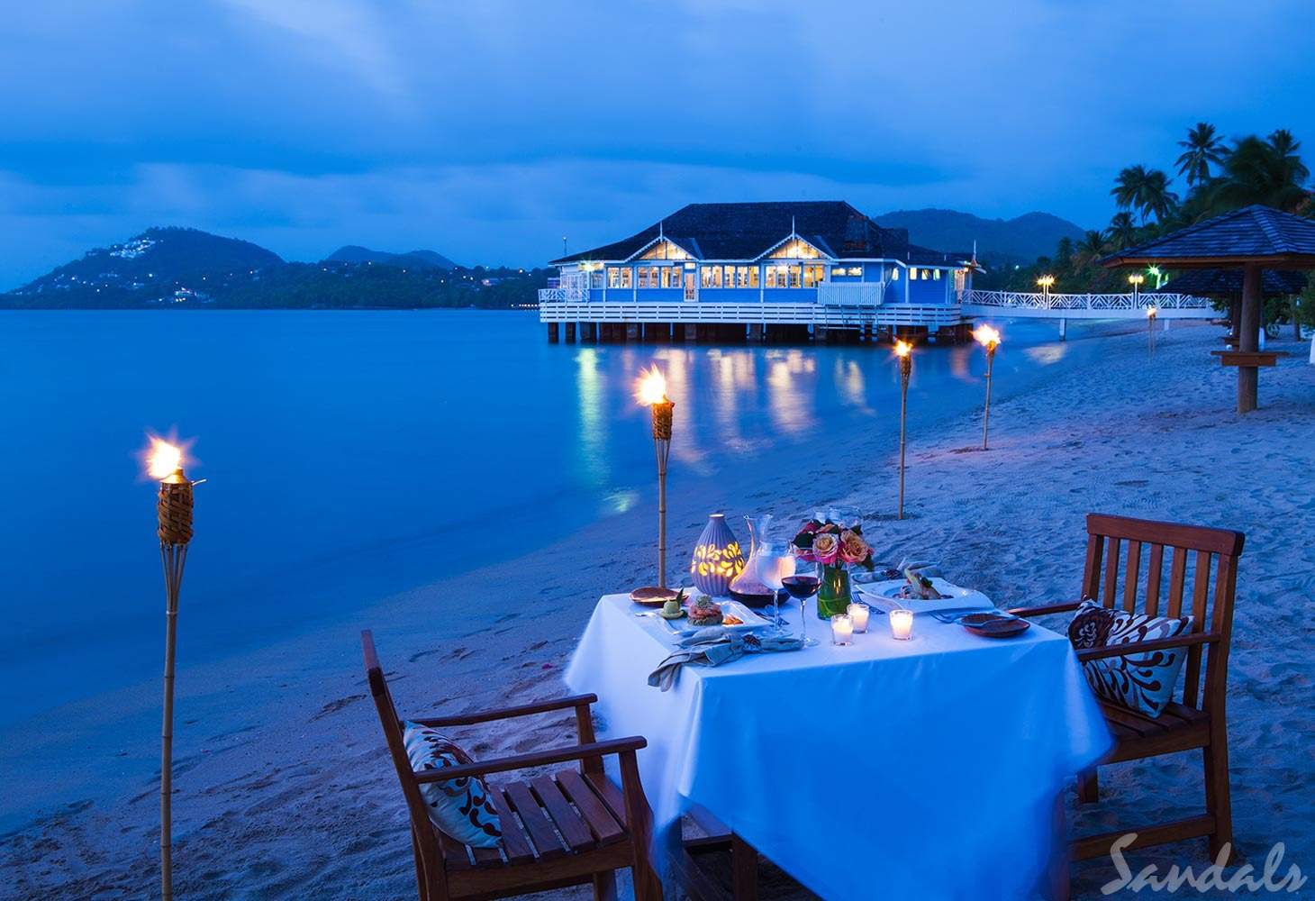table set on beach