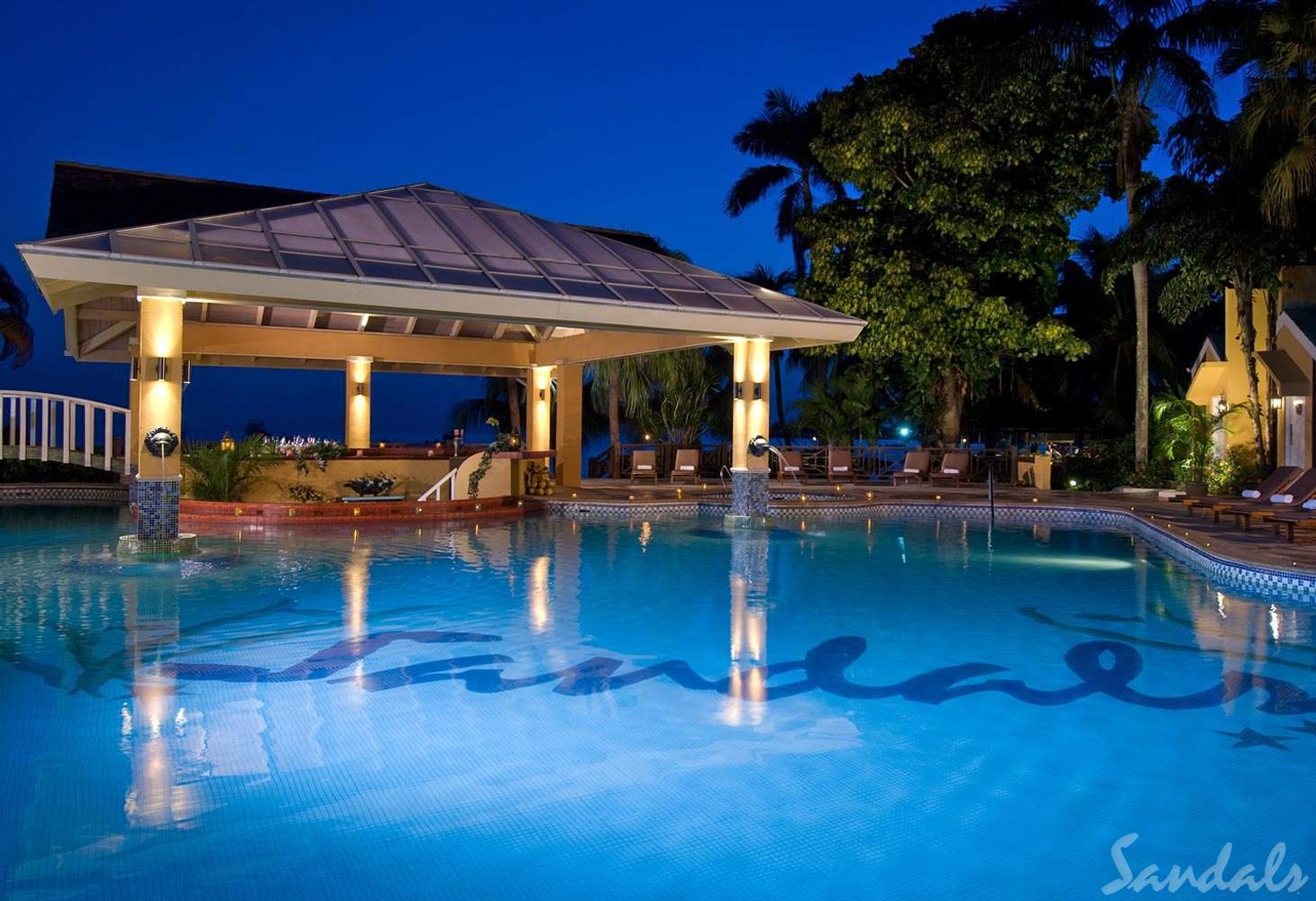lighted pool at night