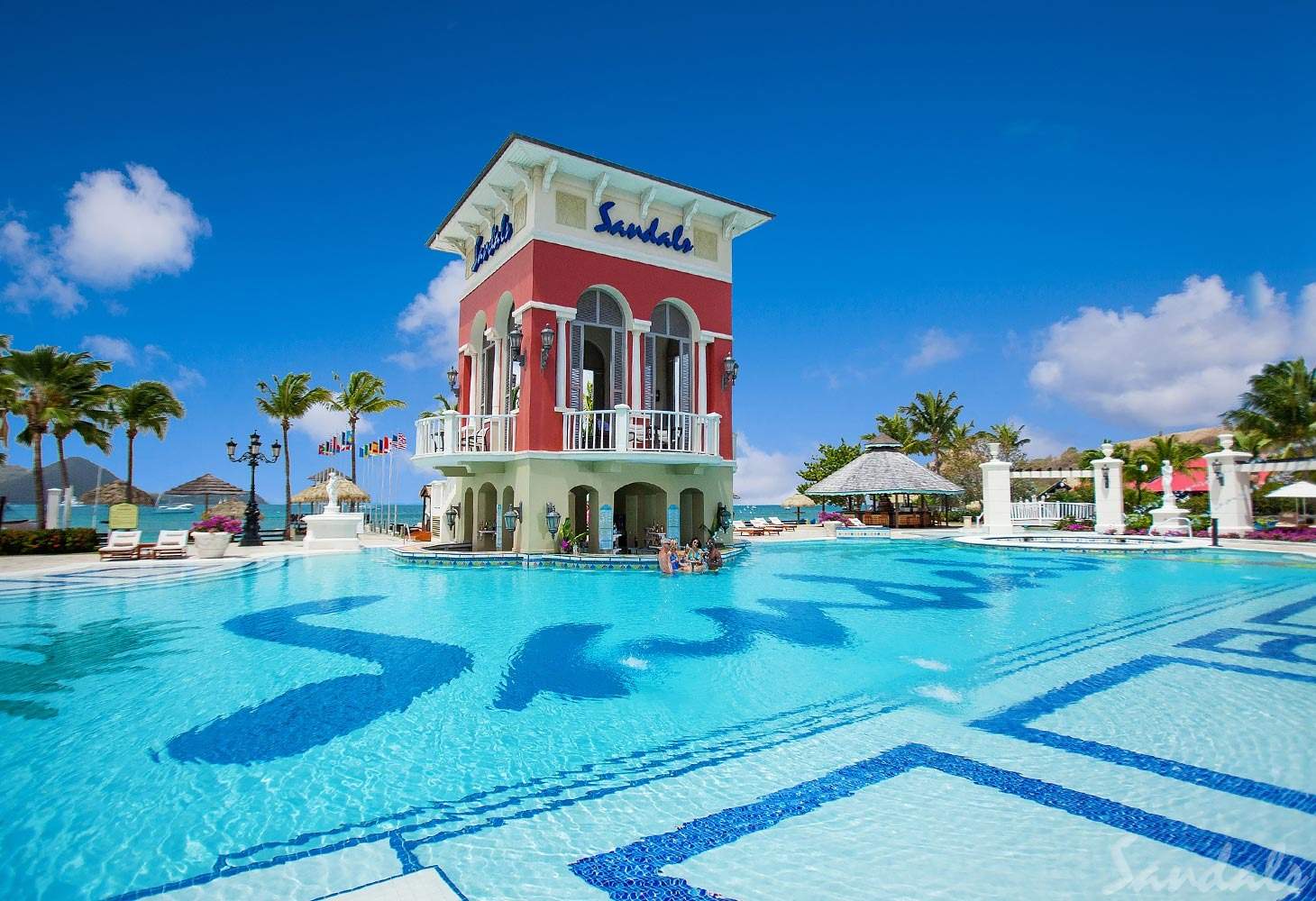 resort pool with tower