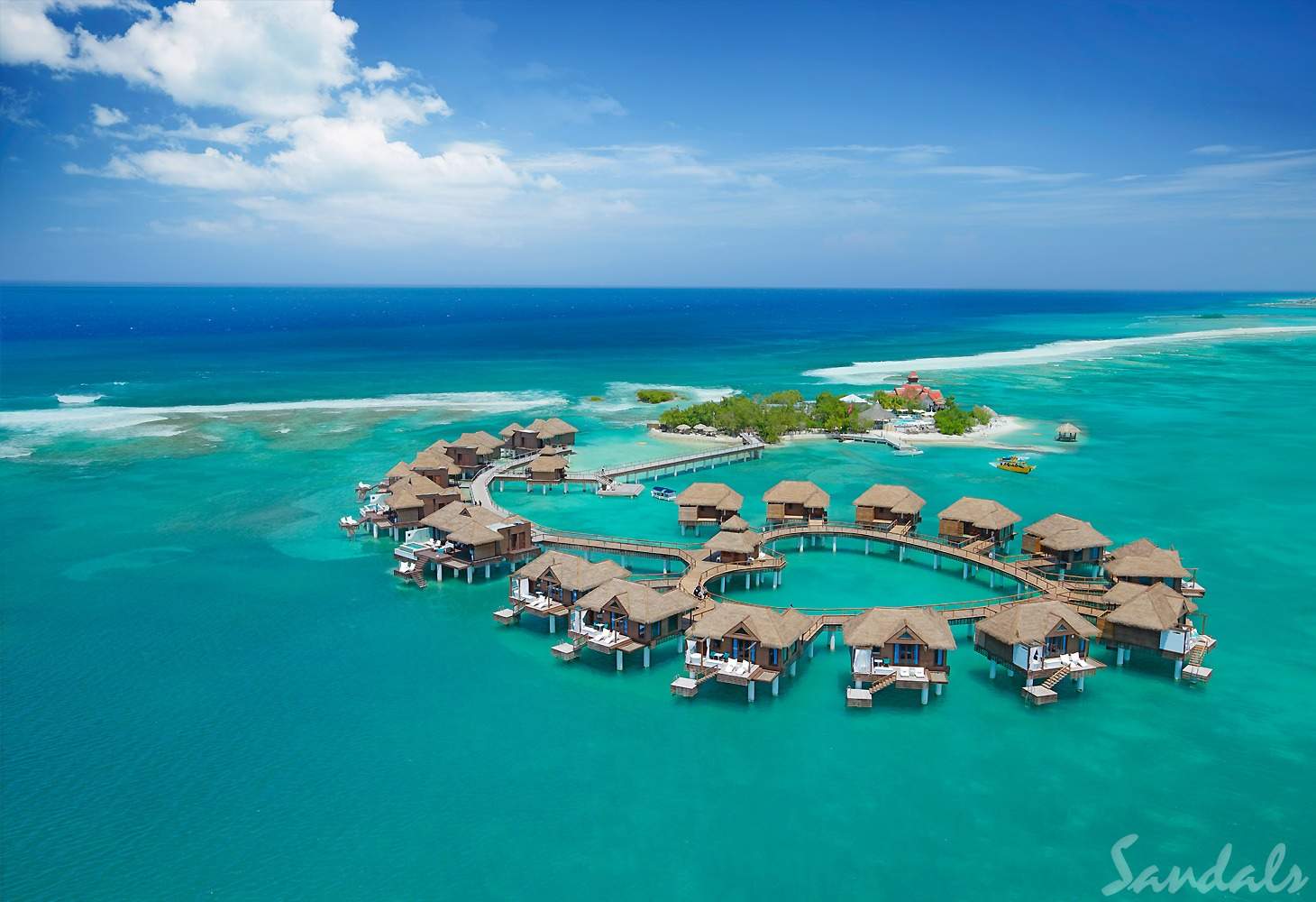over-water cabanas in shape of a heart