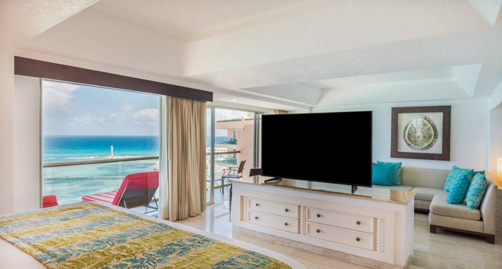 resort room with large TV