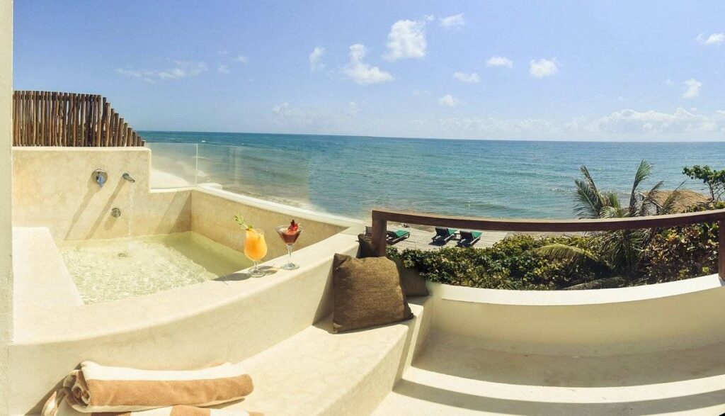 private beach balcony with tub