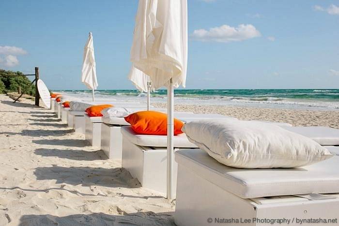 bed beds lining beach