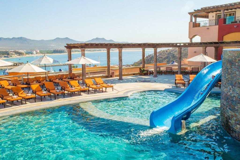 swimming pool with water slide