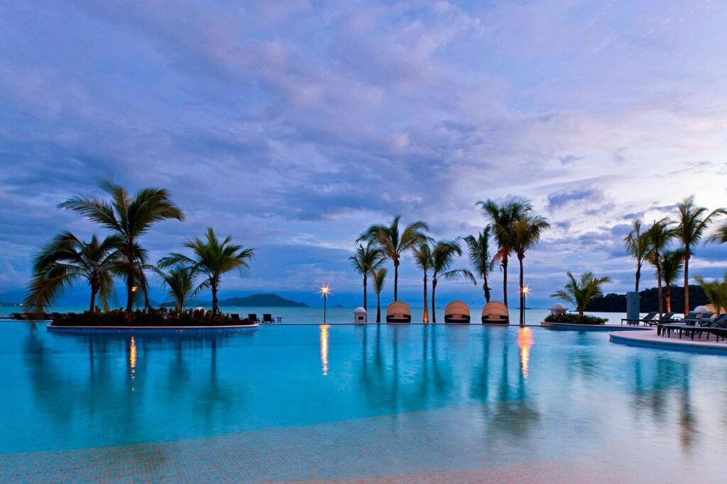 large tropical pool with palm trees
