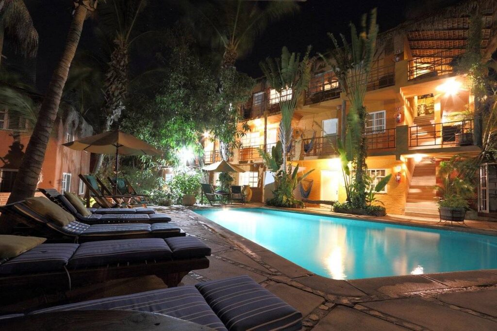 lighted pool at night