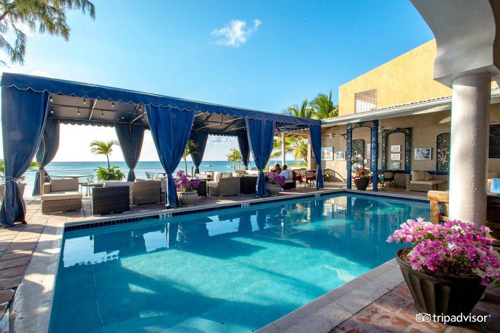 cabanas around rectangular pool