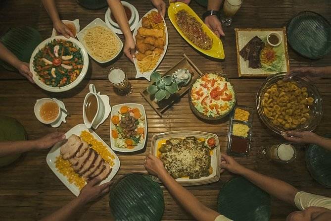 table with exotic foods