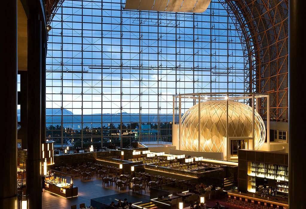 huge window with scaffolding