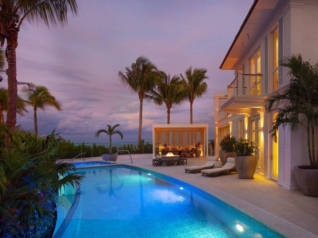 private resort pool at dusk