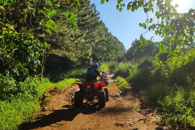 man riding ATV up dirt road