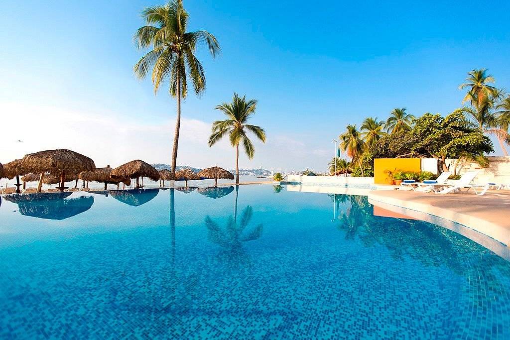 large resort pool with two palm trees