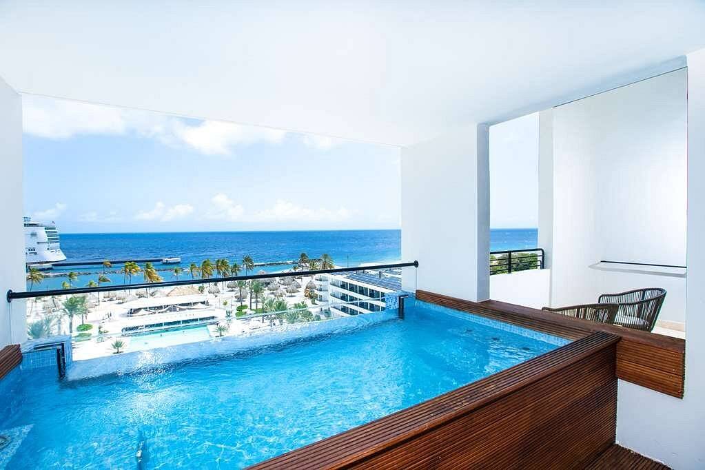 private pool on patio looking down on resort
