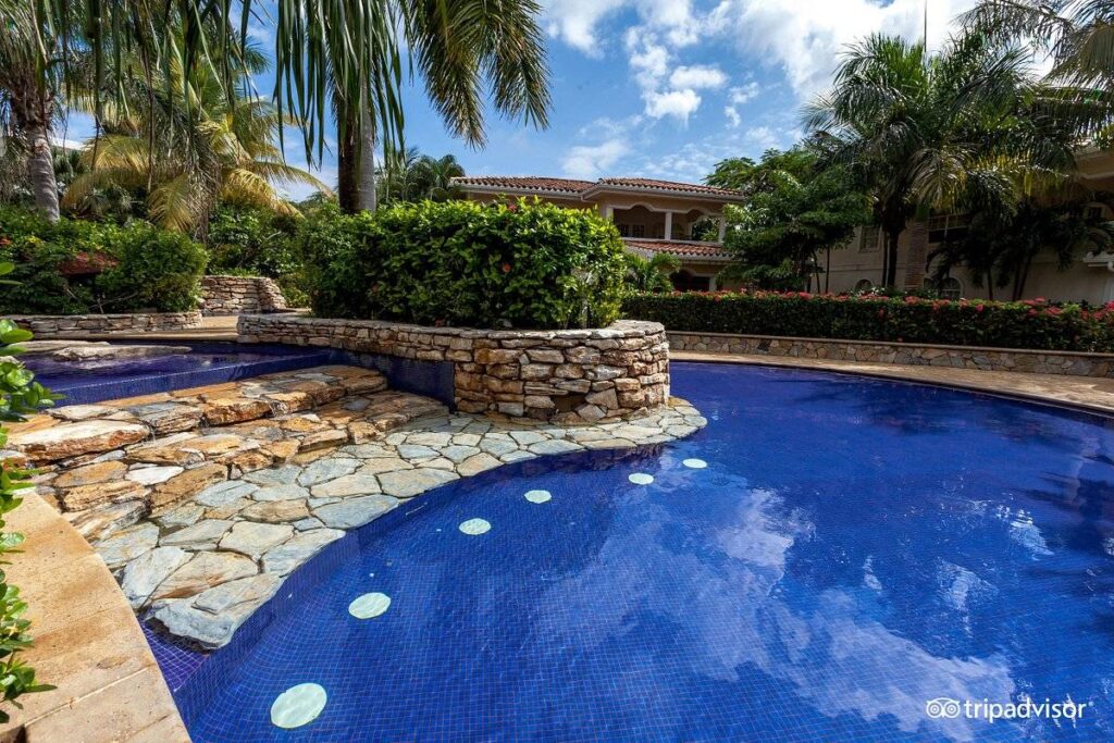 resort pool with stone steps