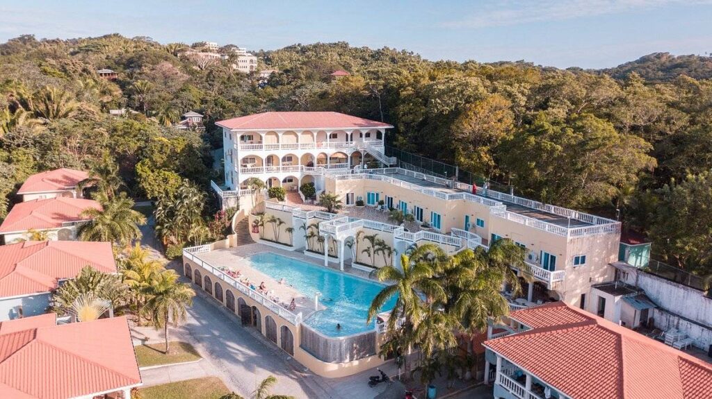 aerial view of resort in jungle