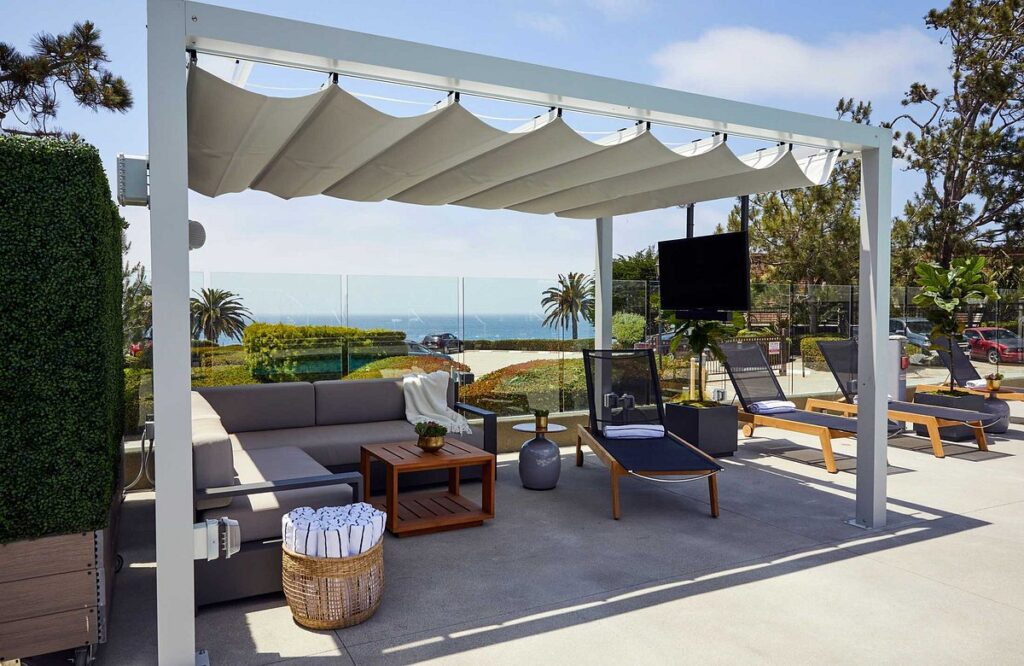 cover cabana with tables and chairs