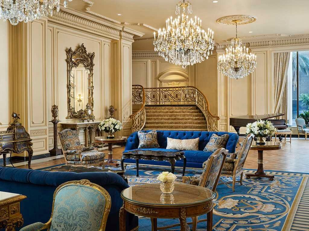 luxury hotel lobby with Elizabethan styling 
