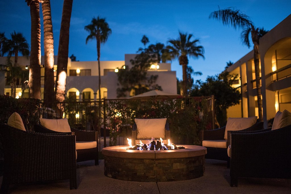 outdoor resort firepit at night