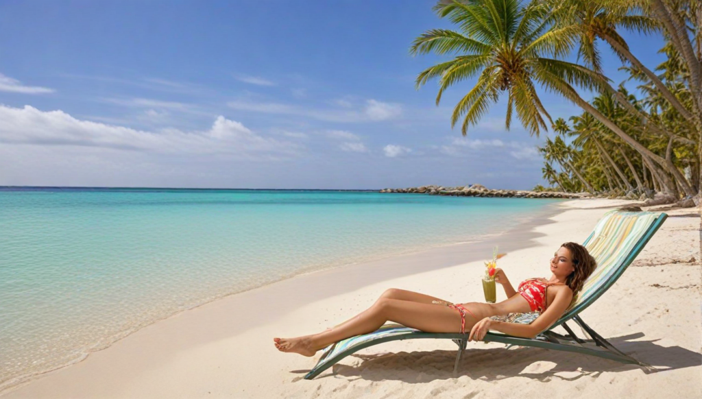 An idyllic vacation scene representing the perfect balance of relaxation and sightseeing