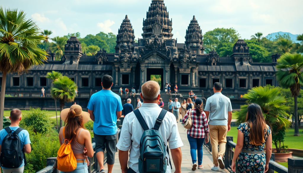 image of tourists visiting Angkor Wat in cambodia