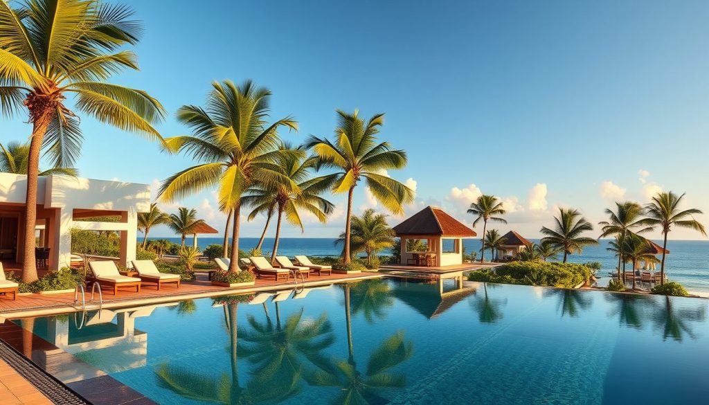 Bali coastal resort terrace during dry season with clear tropical weather