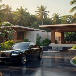 Private driver vehicle waiting outside a luxury Bali resort entrance
