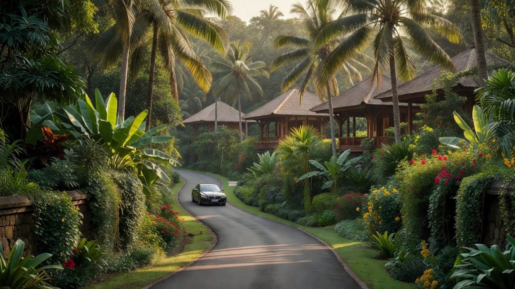 Luxury Bali transportation planning scene focused on drivers and transfers