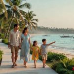 Calm Sanur beachfront path with family-friendly Bali resort atmosphere