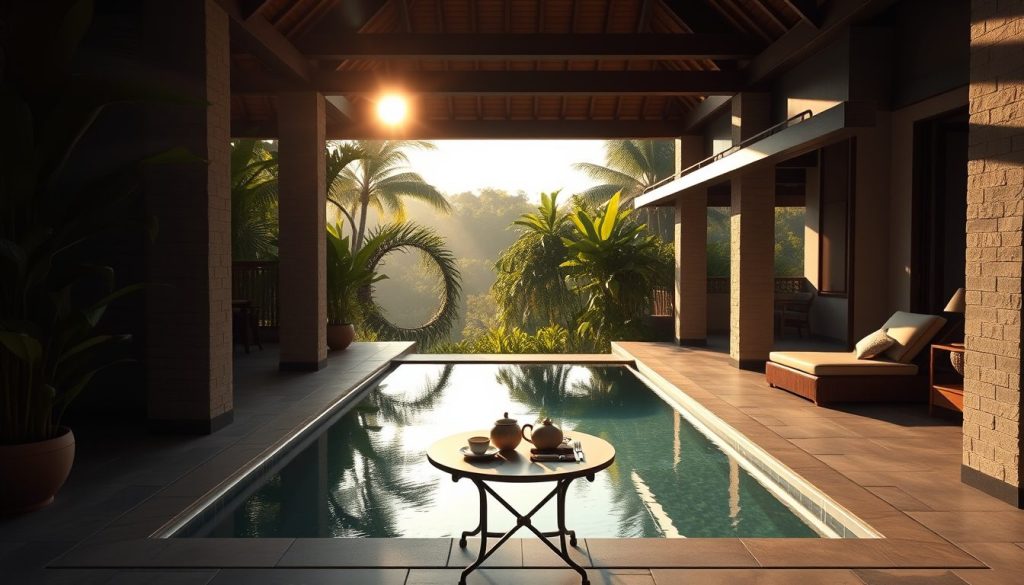 Private Bali villa terrace with tropical greenery and luxury pool