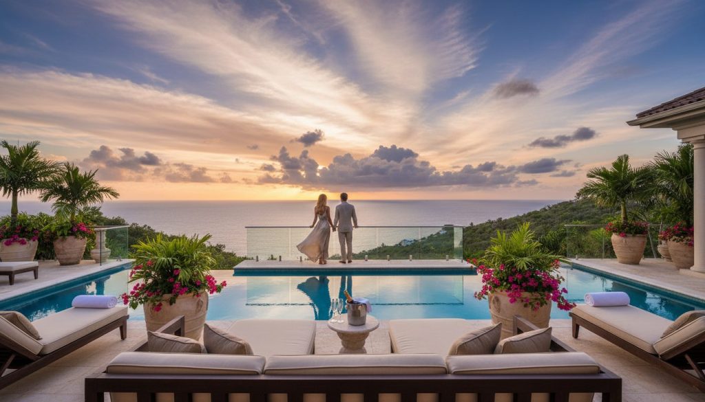travelers overlooking tropical weather from a luxury resort in the northern Caribbean.