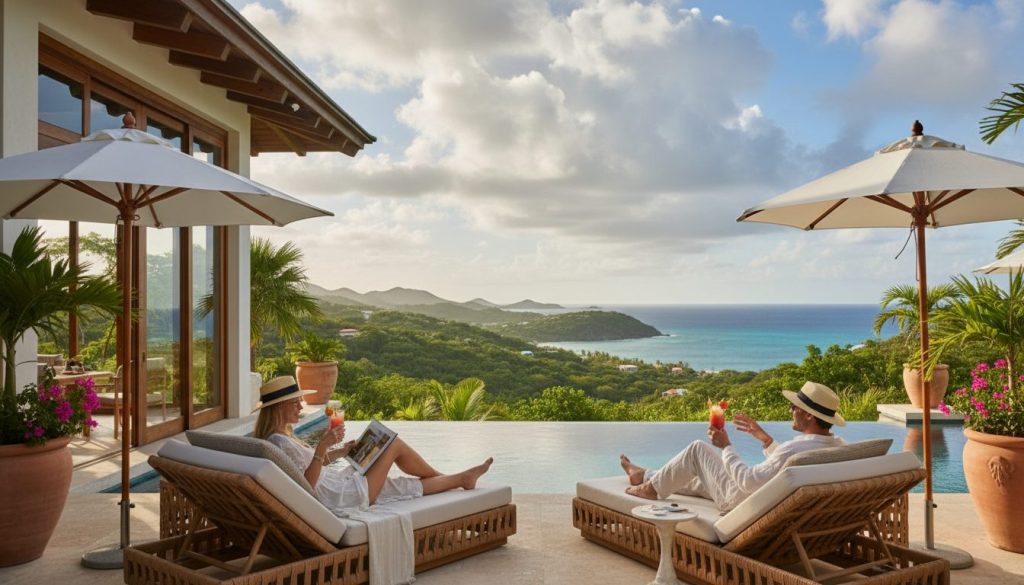 travelers at a luxury northern Caribbean resort under changing tropical skies